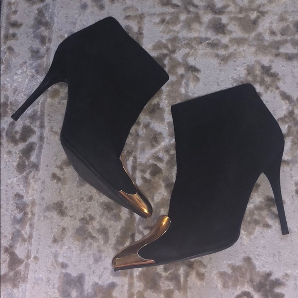 Alexander McQueen Shoes - Alexander McQueen Suede Gold Cap Toe Ankle Boots